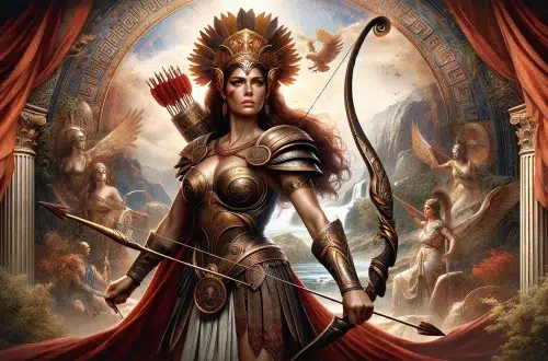Hippolyta, the queen of the Amazons, in a powerful and majestic manner, emphasizing her exceptional strength, prowess in archery, and her significance as a symbol of female strength and independence