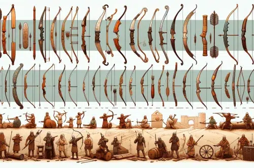visually depicts the progression in recurve bow design through history, focusing on the diversity and distinct features of bows from different eras