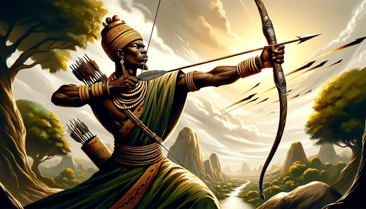 Osi, the legendary archer from Yoruba mythology, known for his unmatched skill and precision