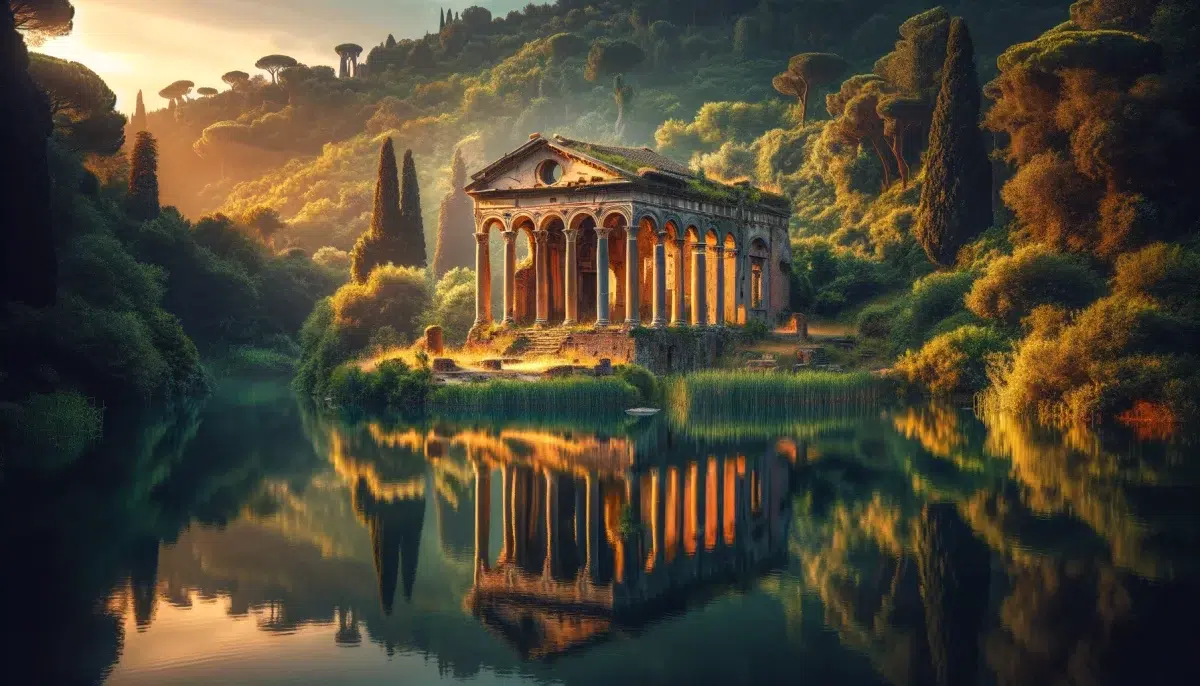 Temple of Diana at Nemi, known as "Diana's Mirror," adjacent to Lake Nemi in the Alban Hills near Rome.