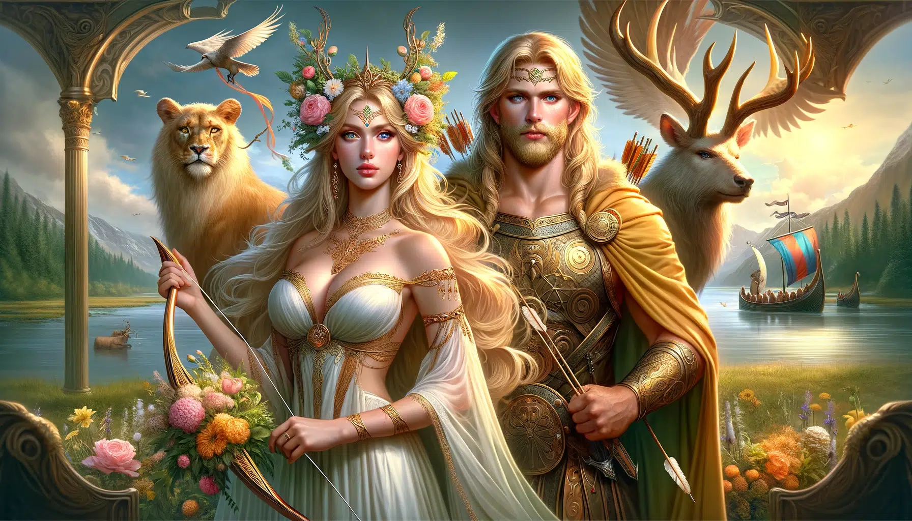 Goddess Freya with her twin brother, Freyr