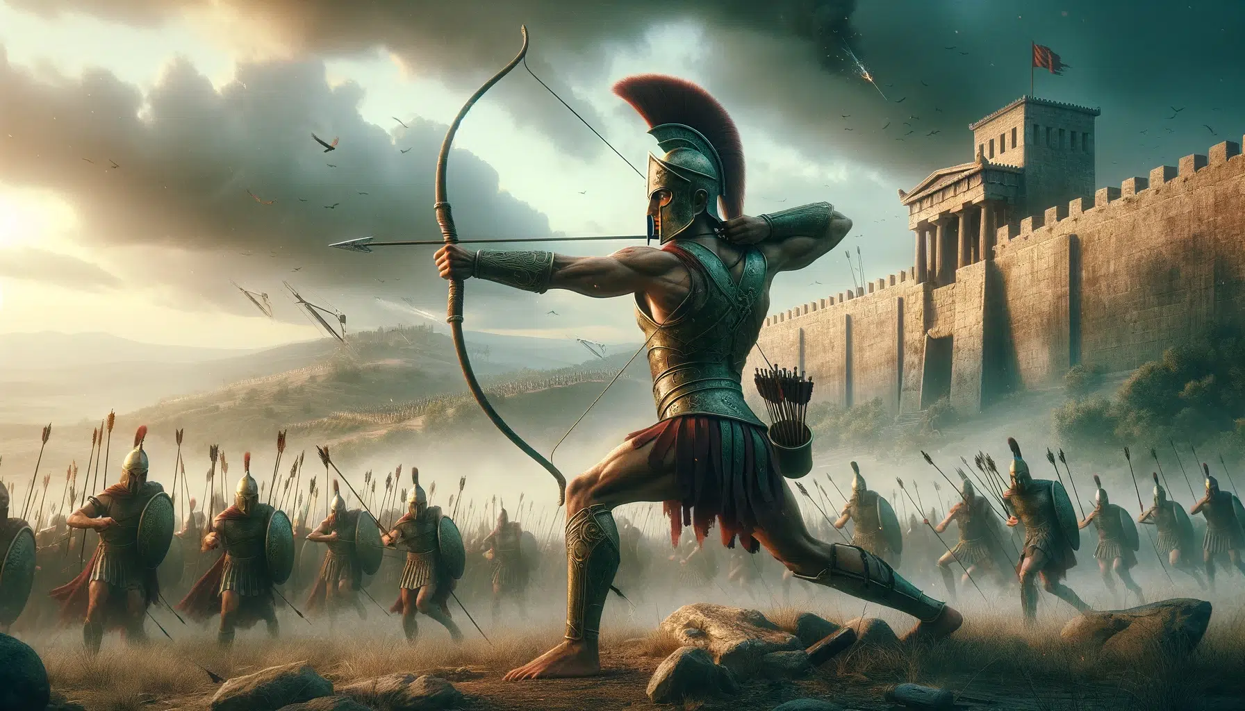 Hector, the central character of Homer's Iliad, in his epic battles and highlighting his tragic fate, has been created. This artwork vividly portrays Hector in a moment of heroism on the Trojan battlefield, reflecting his bravery, honor, and the poignant destiny that awaits him