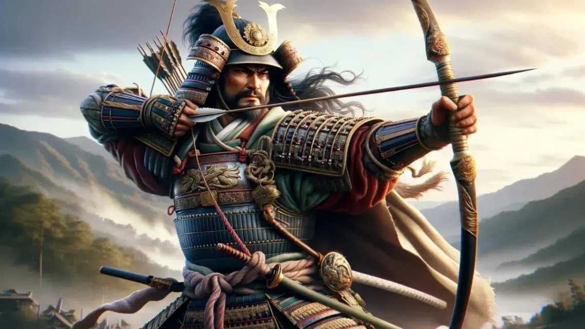 Minamoto no Tametomo, Japan's fabled warrior, capturing his legendary status and the indomitable spirit of a samurai