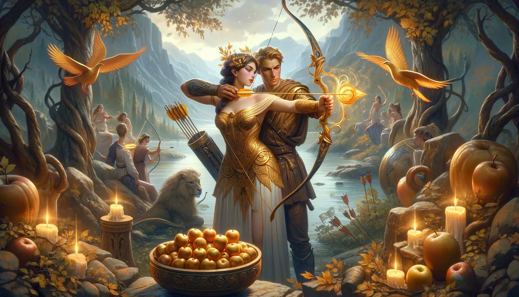 the love story of Atalanta and Hippomenes has been created, capturing the essence of their romance