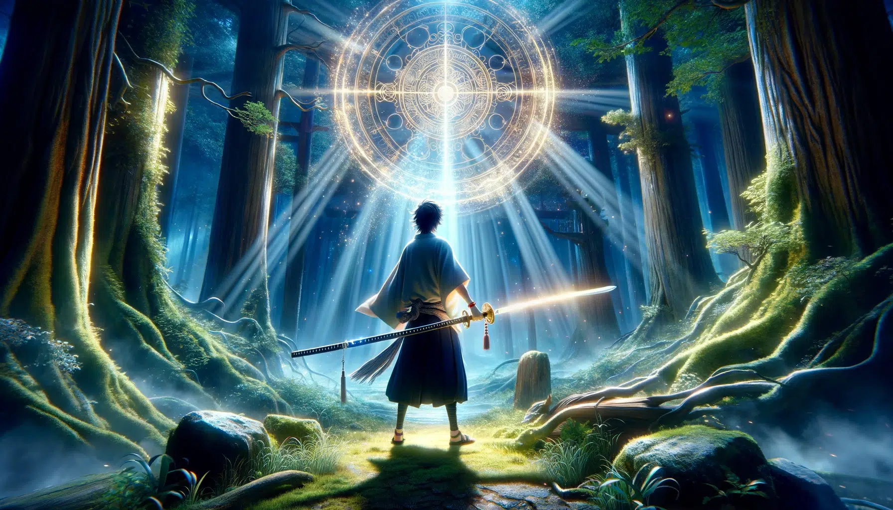 captures Yamato Takeru's journey, guided by the god Amaterasu and wielding the magical Kusanagi sword. This scene embodies the essence of adventure, the intertwining of myth and reality, and the spirit of a hero guided by the gods