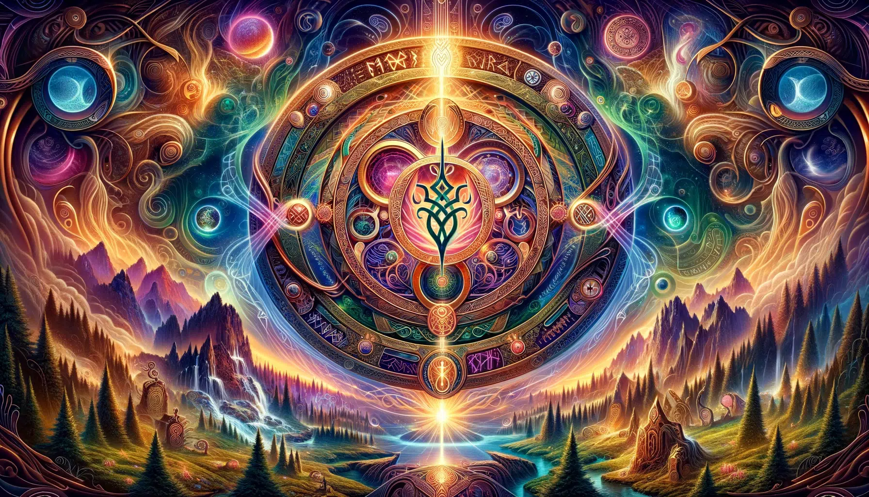 Freya's Fehu from Norse mythology showcasing the symbol's association with prosperity, wealth, and fertility within a mystical Norse setting