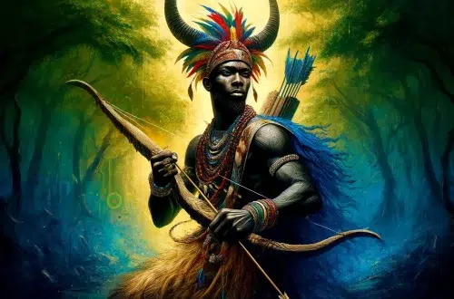 Ochosi, portrayed as a skilled hunter in African mythology