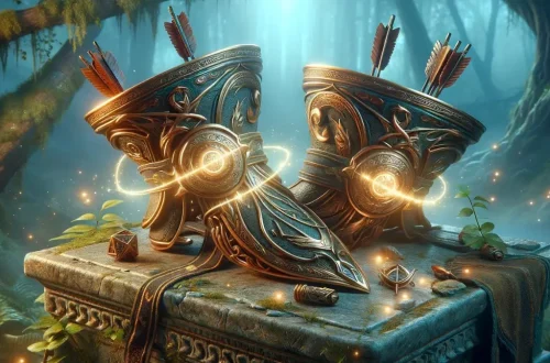 mystical and ancient allure of these Bracers of Archery within a magical, forested setting