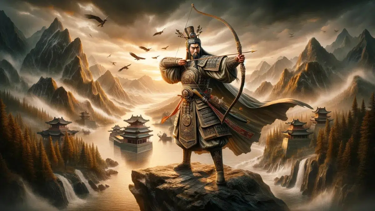 Li Guang, the "Flying General," set against the backdrop of ancient China. The image captures his legendary military prowess and tactical skills, highlighting his status and the respect he commanded in Chinese military history