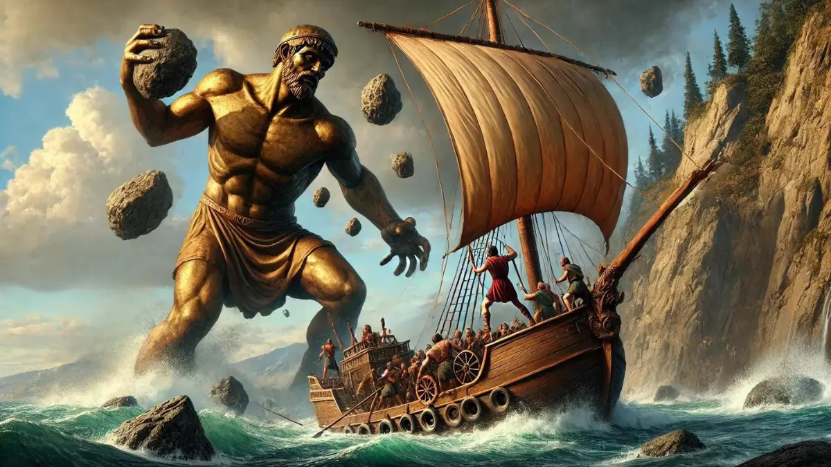 Jason and the Argonauts encountering Talos during adventure