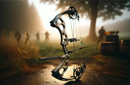 a detailed view of a single left-handed bow, designed to highlight its unique features and ergonomic design for left-handed use