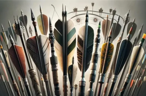 a variety of arrows with detailed craftsmanship, set against a background that subtly hints at the tradition and sport of archery