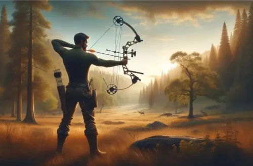 feature an individual in an ideal archery stance in a field with bow and arrow