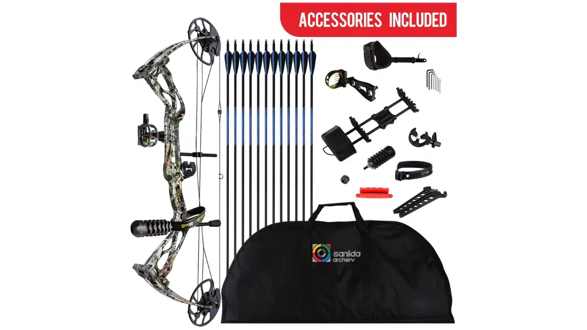 Sanlida Archery Dragon X8 and accessories on a white background