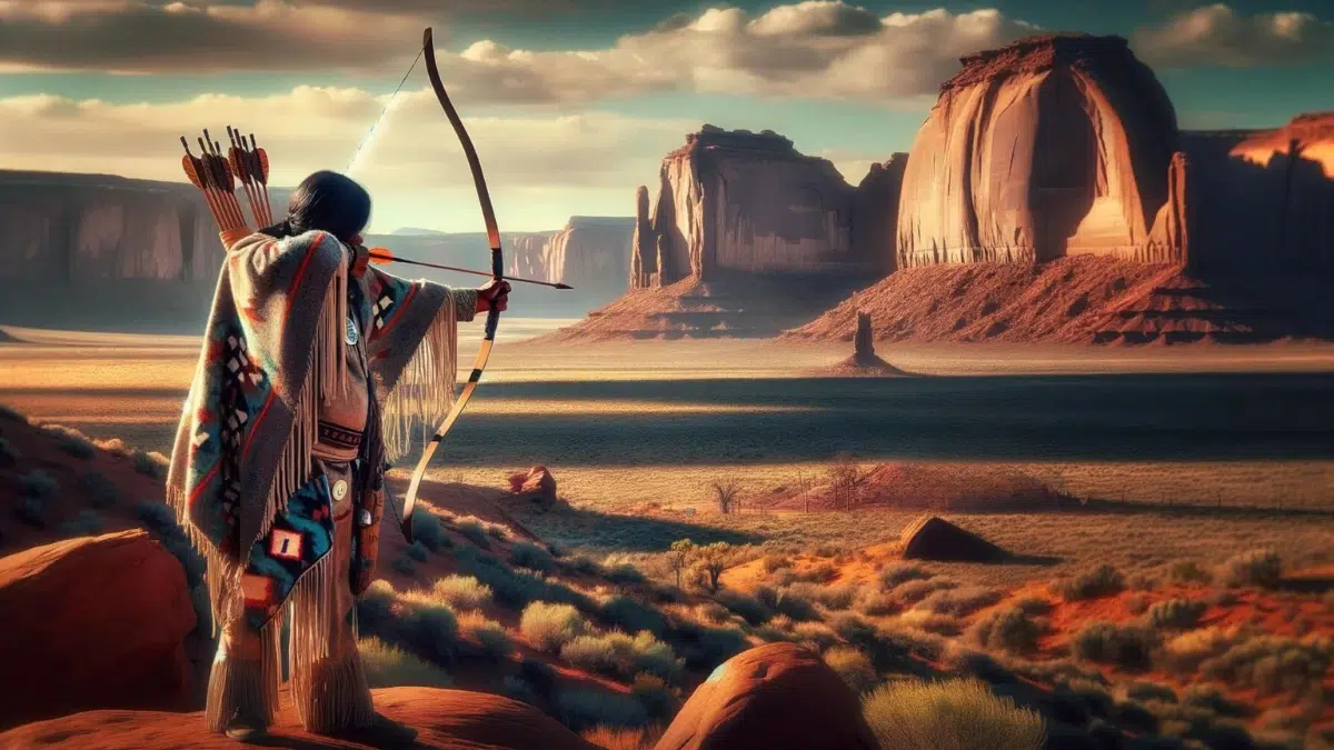 traditional Navajo elements with the spiritual and cultural depths of archery, highlighting virtues such as protection, precision, and balance