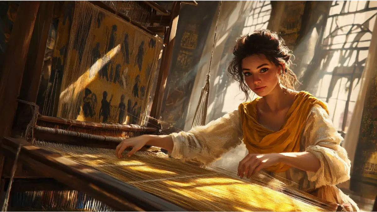 a young woman Arachne the weaver