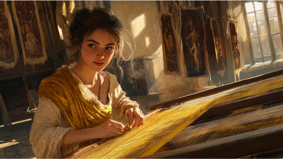 a young woman Arachne the weaver