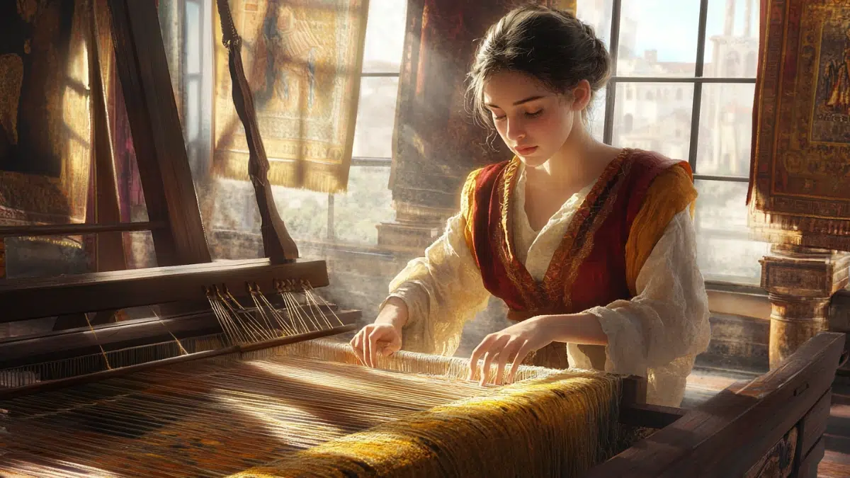 a young women is weaving