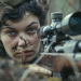 Lyudmila Pavlichenko, a Soviet WWII sniper is an Eastern European woman with short dark hair , wearing a Red Army uniform with sniper badges, holding a Mosin-Nagant rifle with a scope, calm and focused expression, crouched in a forest trench or hidden among trees