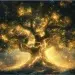 mystical glowing tree lit up among the branches and glowing behind the tree