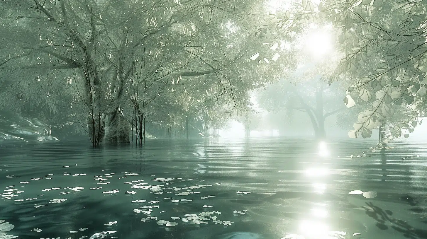 tranquil scene of white polars, a still river in Elysium