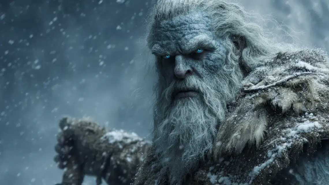 large white haired giant with blue tinted skin