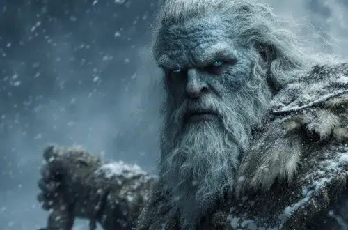 large white haired giant with blue tinted skin