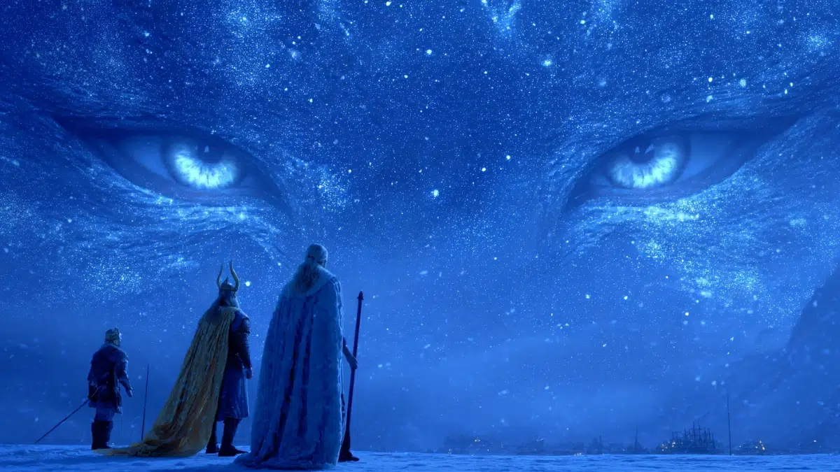 a pair of eyes glisten in the sky amongst the stars