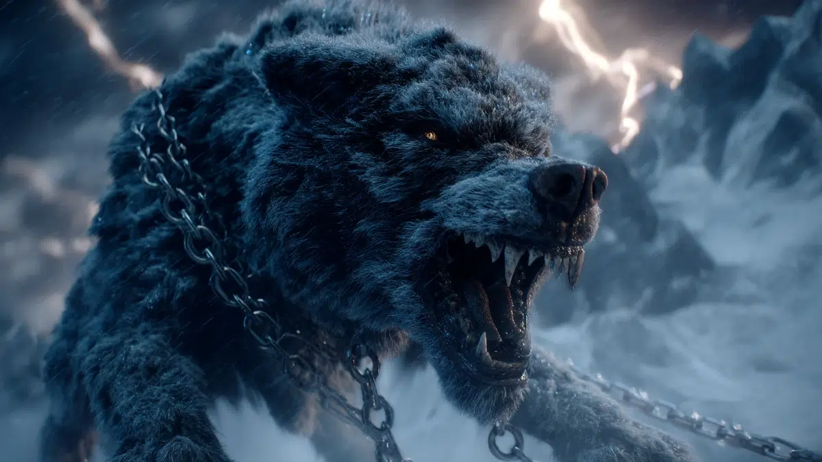 a norse wolf baring its teeth