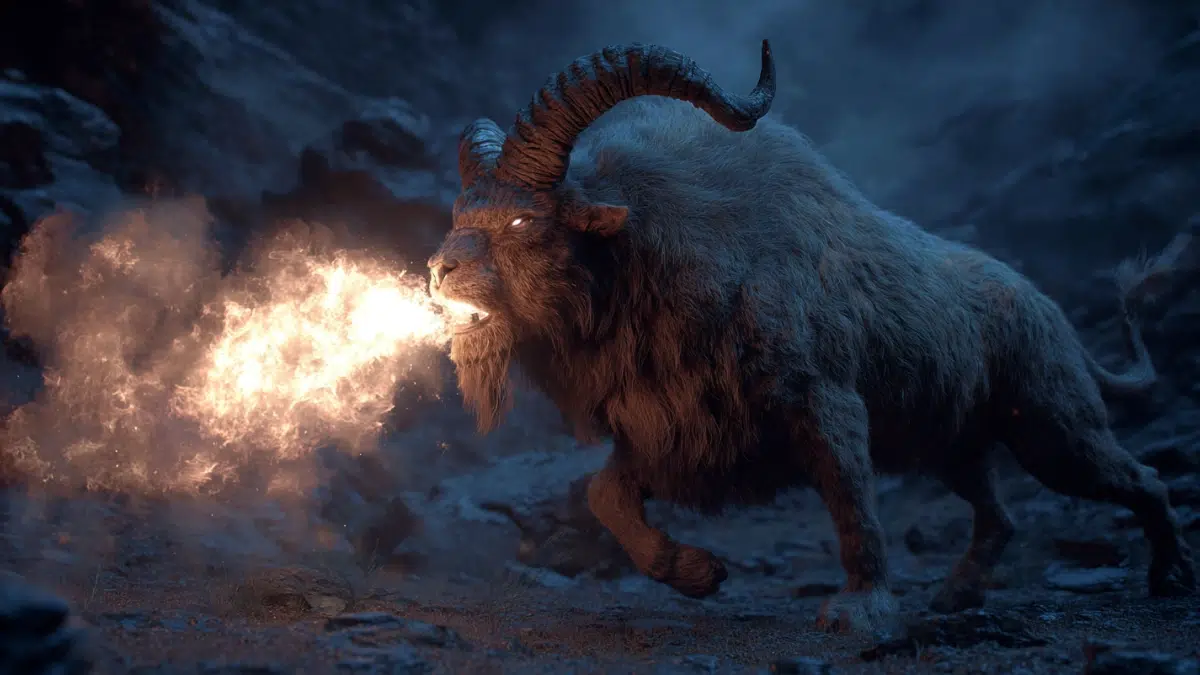 the Greek mythology mythical creature Chimeron with a a snake-tail, goat-headed creature that breathed fire